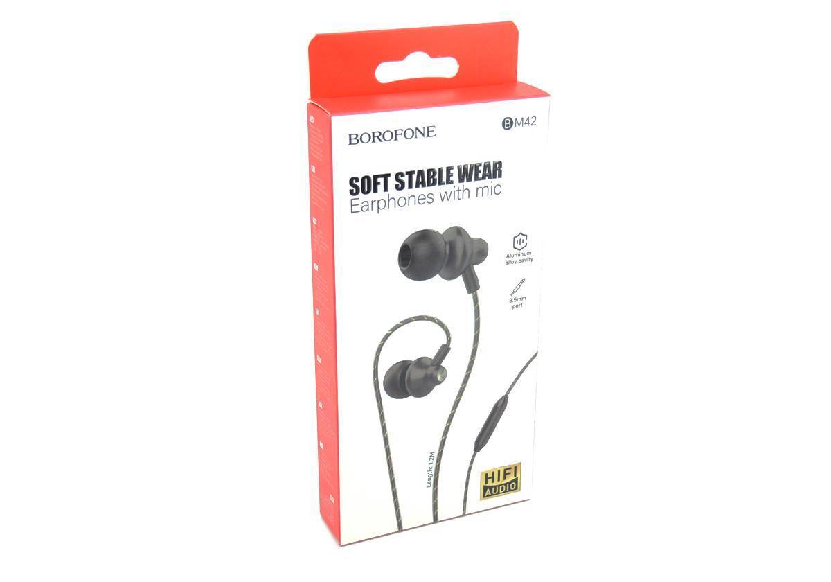 Проводные наушники BOROFONE BM42 c микрофоном, Jack 3,5 мм, 1,2 м, черный
