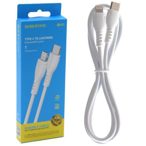 Кабель BOROFONE BX51 Type-C-Lightning, 2.4А, ПВХ, 1м, белый