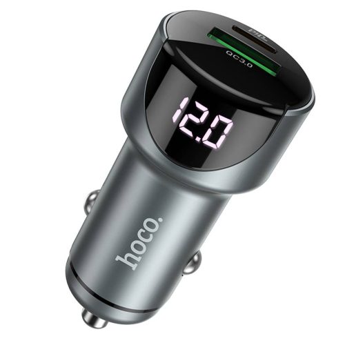 Автомобильное зарядное устройство Hoco Z42, PD20W+QC3.0, индикатор напряжения, металлик