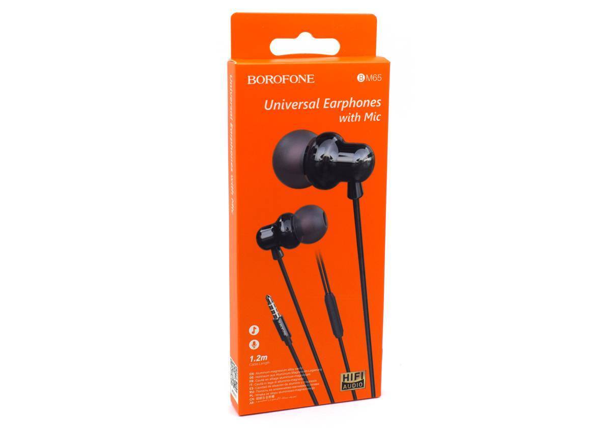 Проводные наушники BOROFONE BM65 c микрофоном, Jack 3,5 мм, 1,2 м, черный