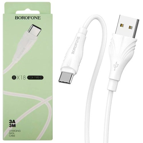 Кабель BOROFONE BX18 USB — Type-C, 3А, ПВХ, 1м, белый