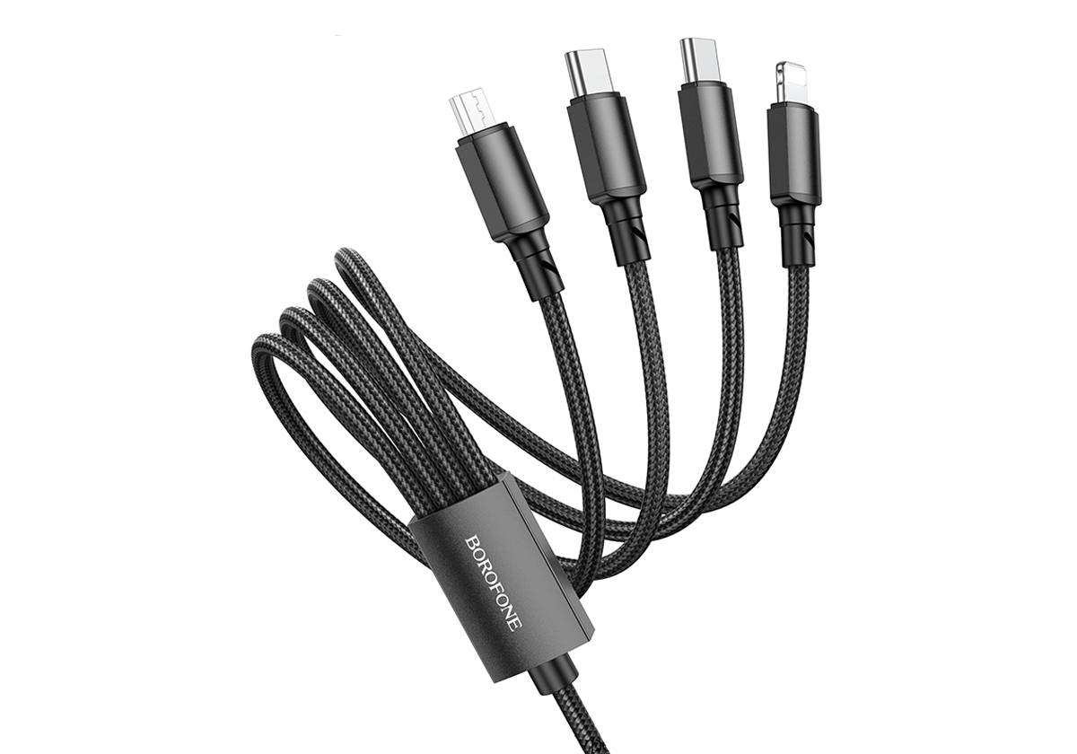 Кабель BOROFONE BX72 4в1 Type-C, Type-C, Lightning, Micro, 1м, черный