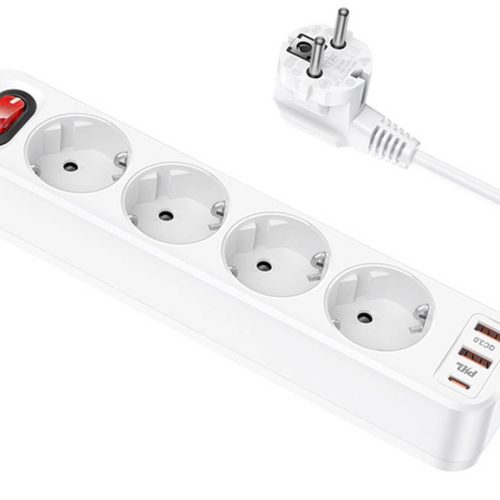 Сетевой удлинитель HOCO NS1 4 розетки+Type-C PD20W+2USB 18W. Длина кабеля 1.8 м 4000W, белый