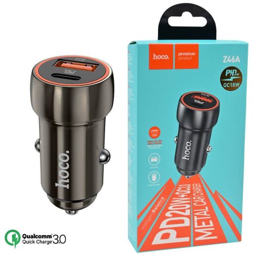 Автомобильное зарядное устройство Hoco Z46A Blue Whale PD20W+QC3.0 металлик