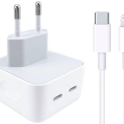Зарядное устройство 35W 2 USB-C с кабелем Type-C-Lightning, белый