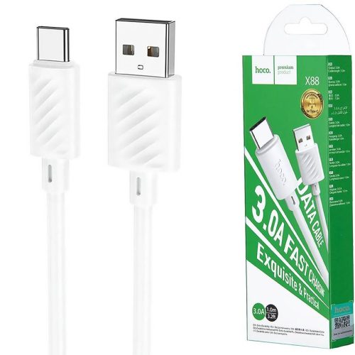 Кабель HOCO X88 USB-Type-C, 3А, ПВХ, 1м, белый