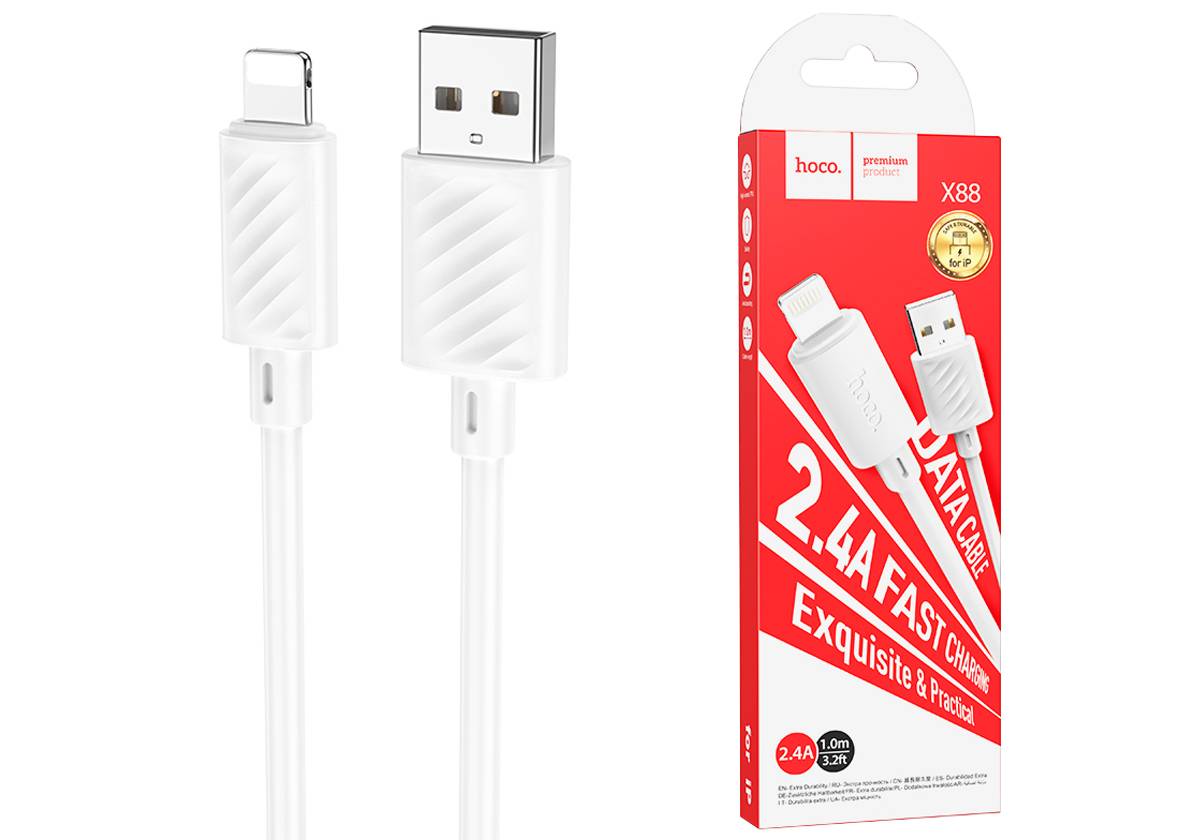 Кабель HOCO X88 Type-C-Lightning, 2.4A, ПВХ, 1м, белый