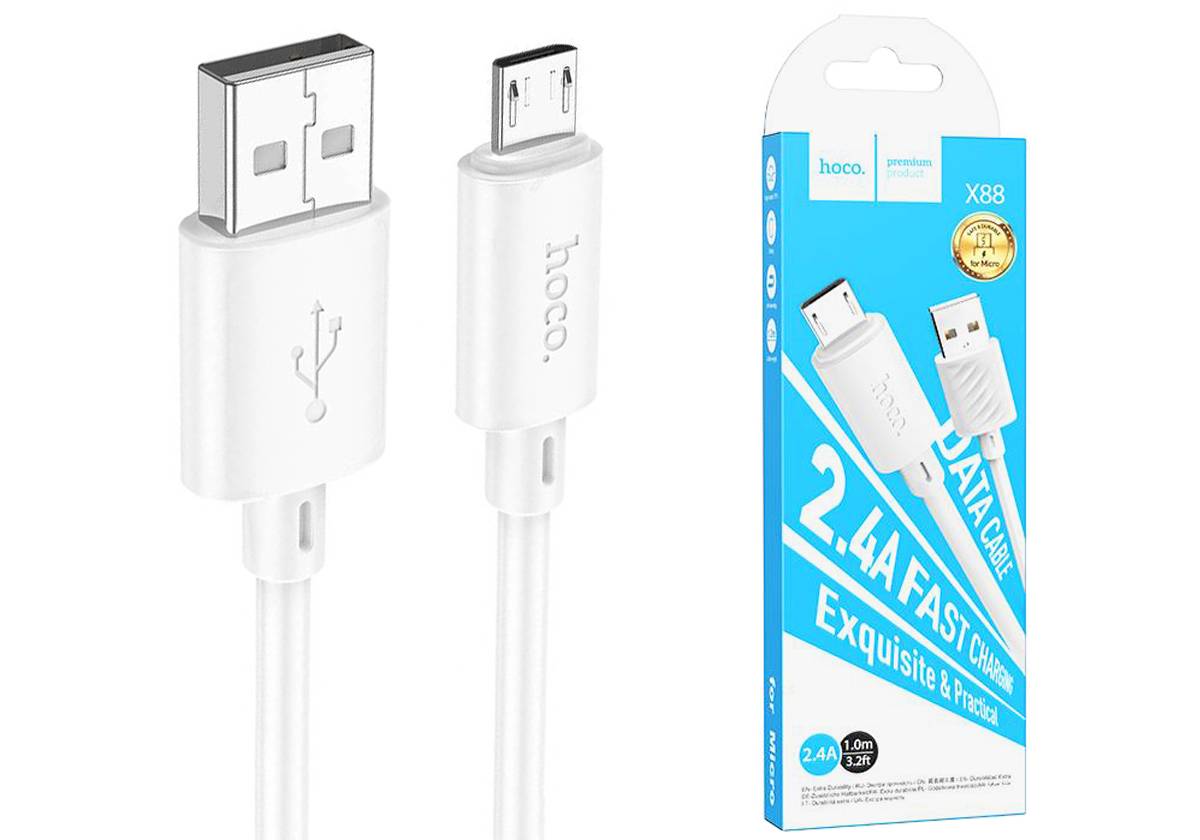 Кабель HOCO X88 USB-Lightning, 2.4А, ПВХ, 1м, черный