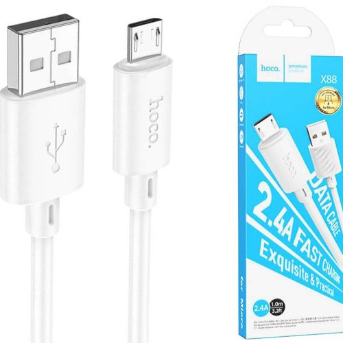 Кабель Hoco X88 Gratified USB — Micro, 2.4A, ПВХ, 1м, белый