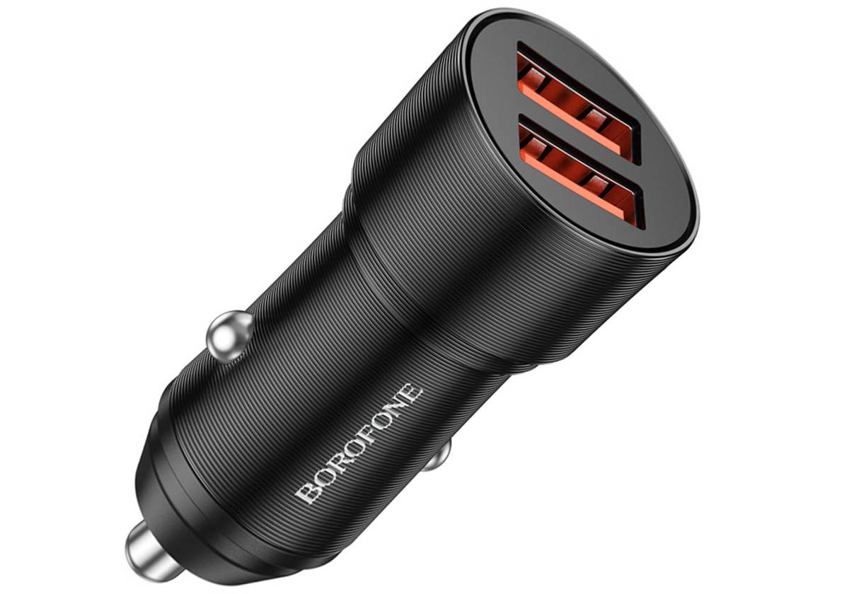 Автомобильное зарядное устройство BOROFONE BZ19 Wisdom 2xUSB, 2.4A + кабель Lighting черное