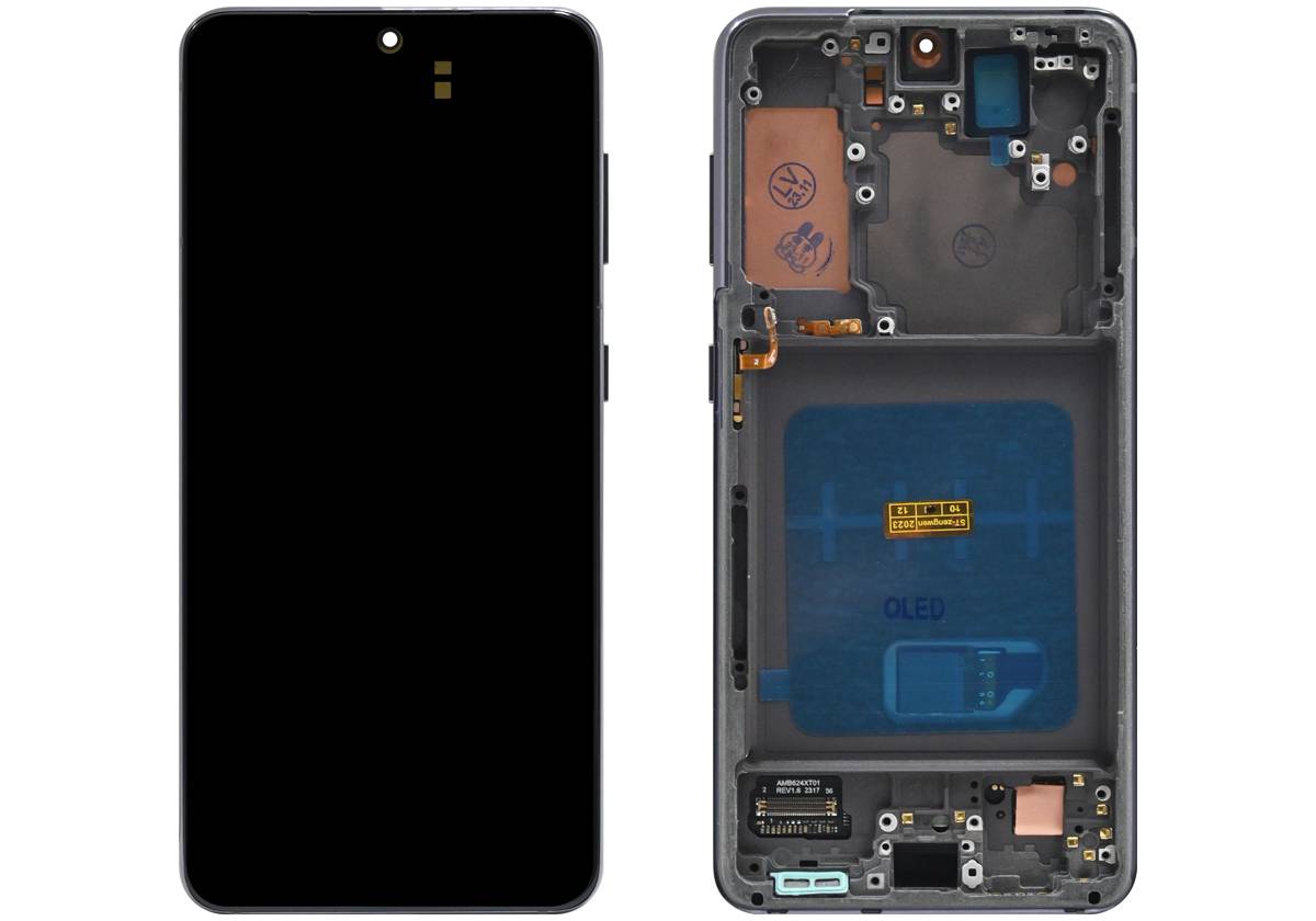 Дисплей для Samsung G991B S21 — OLED, в рамке, серый