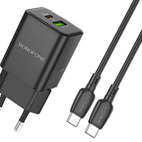 Зарядное устройство BOROFONE BN14 PD 30W + USB 30W + кабель Type-C — Type-C черное