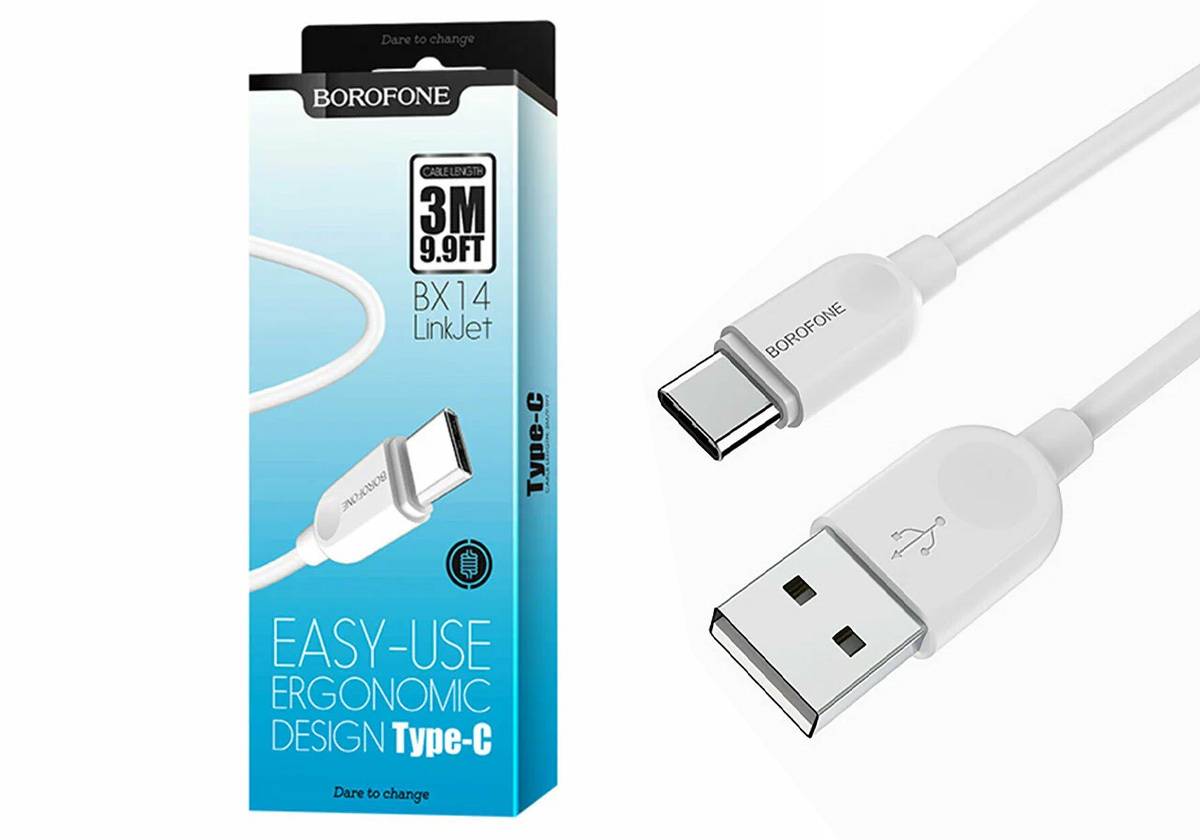 Кабель BOROFONE BX14 USB-Lightning, 2.4A, ПВХ, 3м, белый