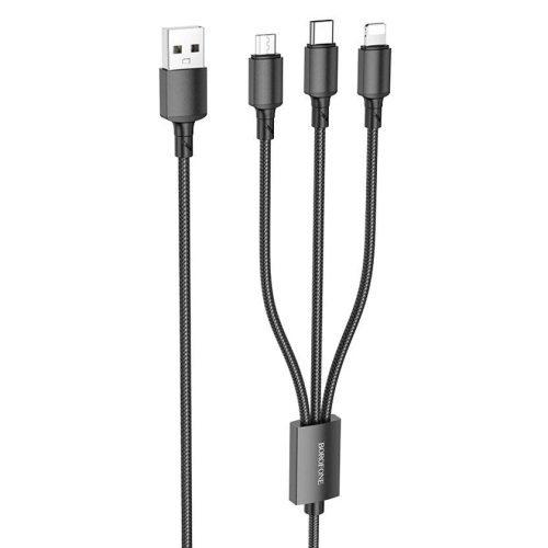 Кабель BOROFONE BX72 3в1 Type-C, Lightning, Micro, 1м, черный