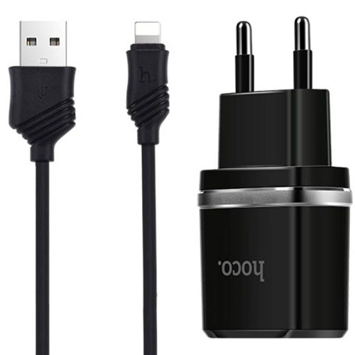 Зарядное устройство HOCO C12 Smart 2USB + кабель Lighting черный
