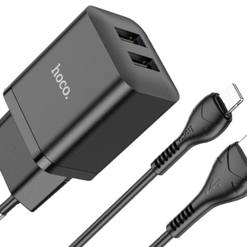 Зарядное устройство HOCO N25 Maker 2xUSB с Кабелем USB — Lightning, 2.1A, 10W, черный