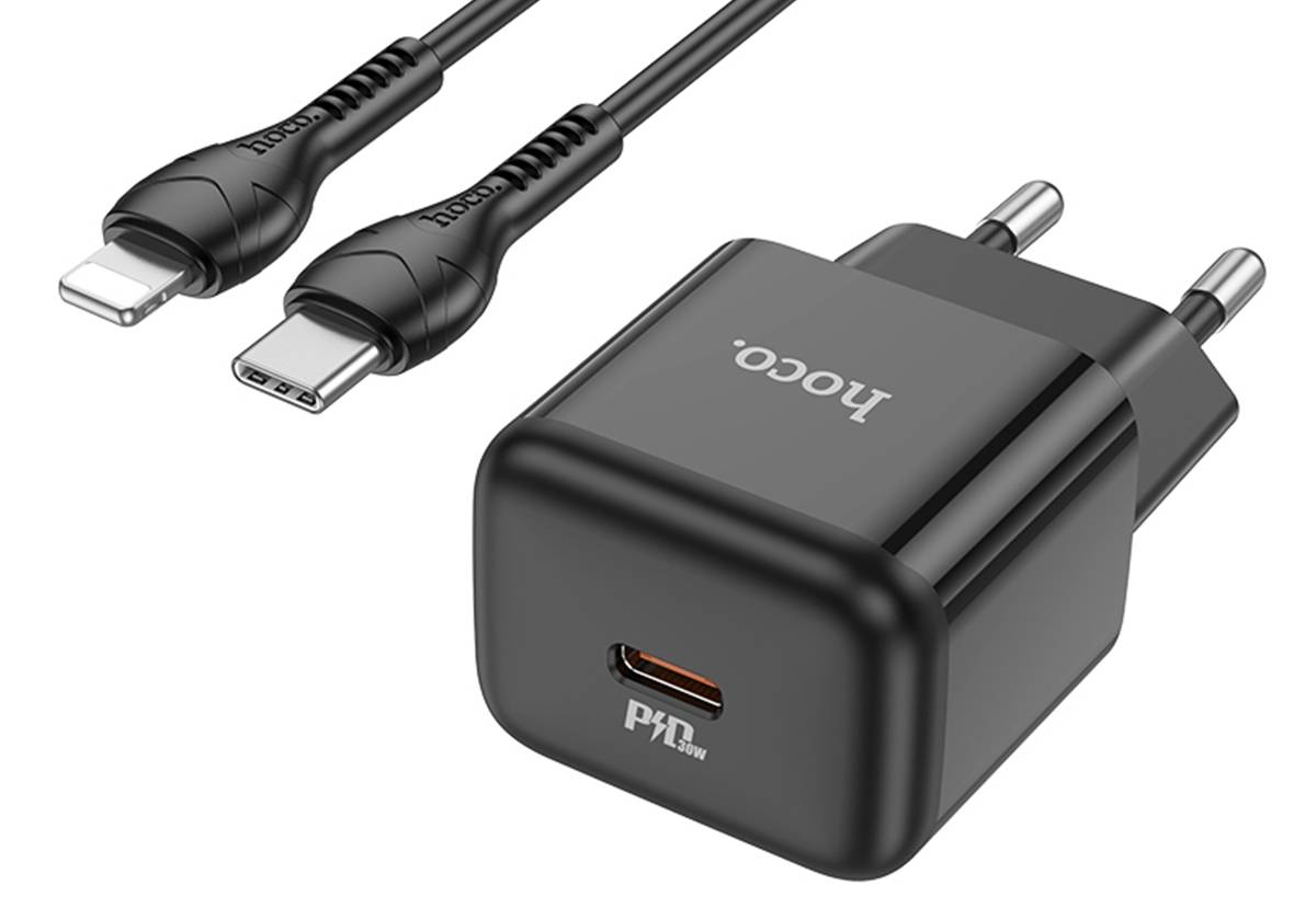 Зарядное устройство HOCO N32 Glory PD30W с Кабелем Type-C - Lightning черный