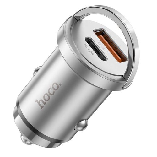 Автомобильное зарядное устройство HOCO NZ10 Handy, USB C, QC 3.0, PD 45W компактное, серебристый