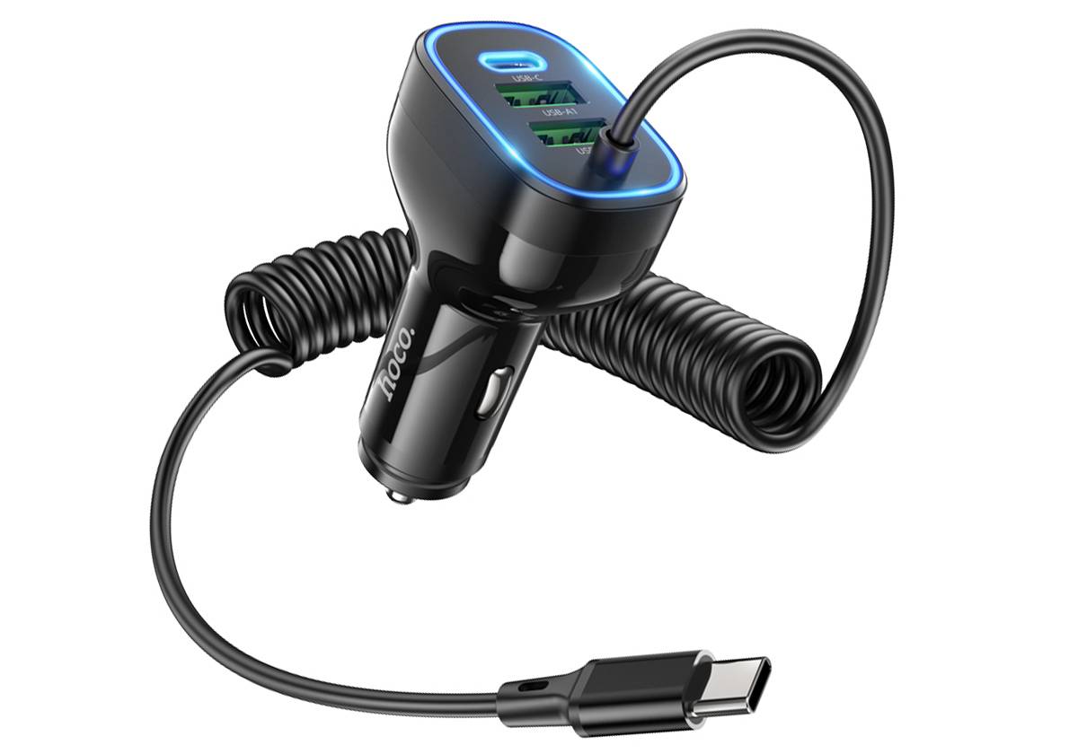 Автомобильное зарядное устройство HOCO NZ11A, 30W, 1xType-C, 2xUSB + кабель Type-C, черный