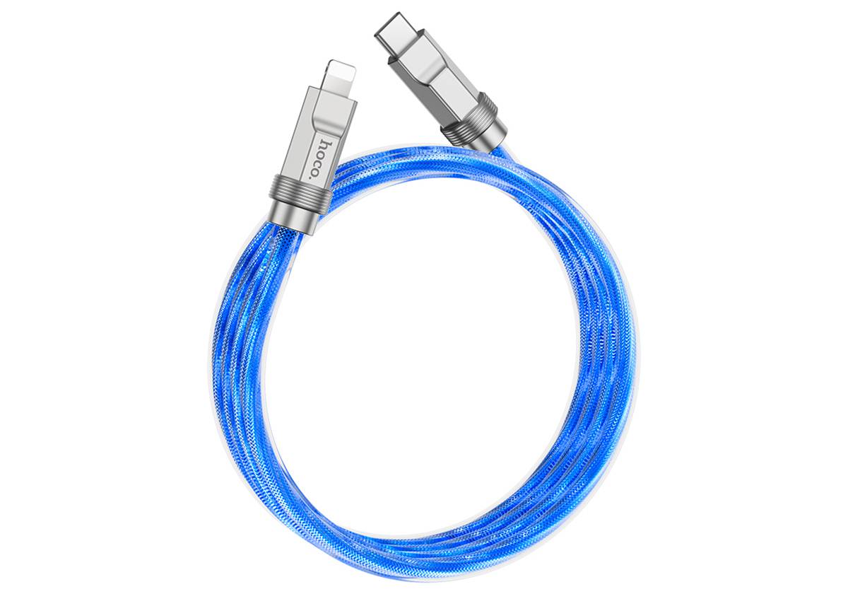 Кабель HOCO U113 Type-C-Lightning, 3A, силикон, 1м, голубой