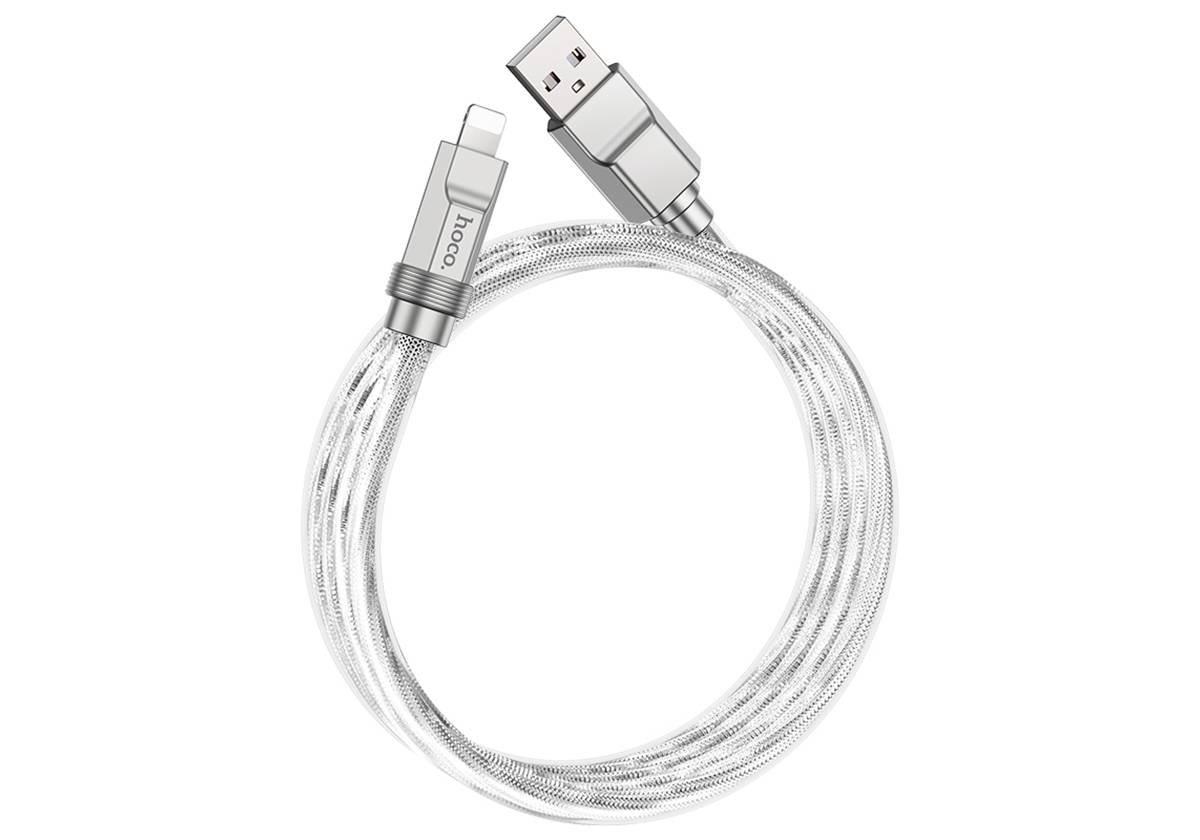 Кабель HOCO U113 USB-Lightning, 3А, силикон, 1м, серый
