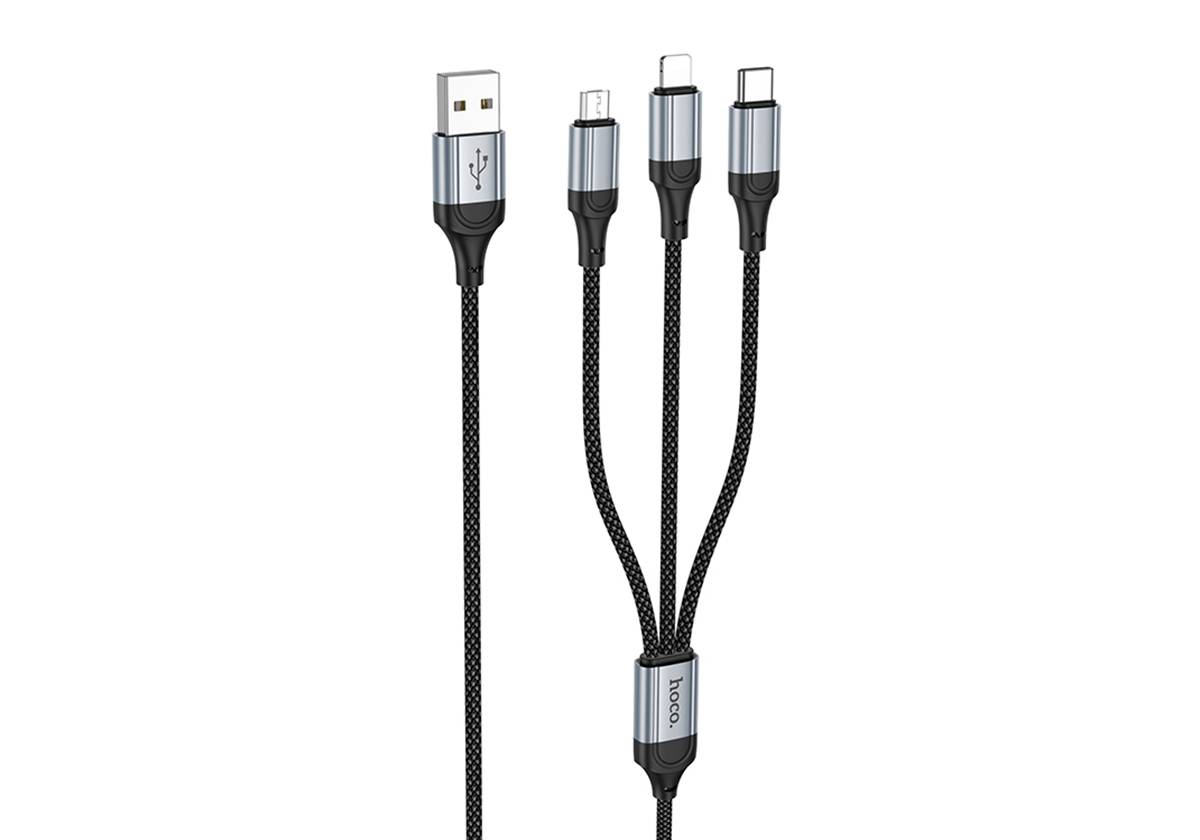 Кабель HOCO X102 Fresh 3в1 Type-C, Lightning, Micro, 1м, черный