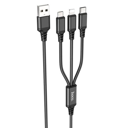 Кабель HOCO X76 3в1 Type-C, Lightning, Micro, 1м, черный