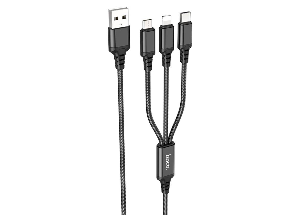 Кабель HOCO X76 3в1 Type-C, Lightning, Micro, 1м, черный