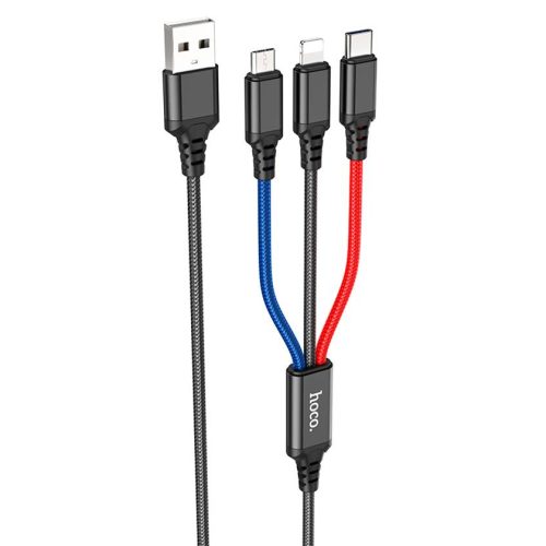 Кабель HOCO X76 3в1 Type-C, Lightning, Micro, 1м, красный-синий-черный