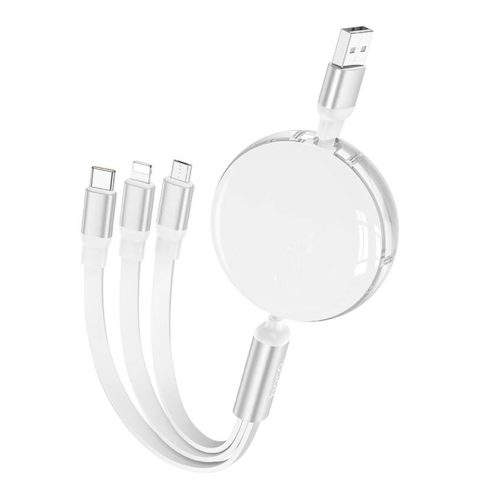 Кабель HOCO X78 Easy pull 3в1 Type-C, Lightning, Micro, выдвижной, 1м, черный