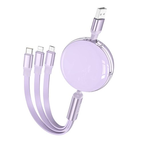 Кабель HOCO X78 Easy pull 3в1 Type-C, Lightning, Micro, выдвижной, 1м, фиолетовый