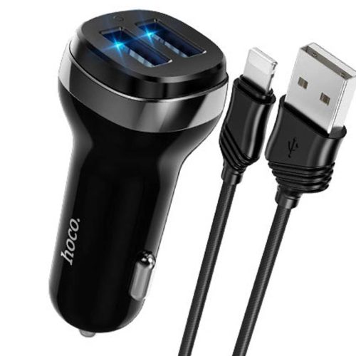 Автомобильное зарядное устройство HOCO Z40 Superior, 2xUSB с Кабелем USB — Lightning, 2.4A, черный