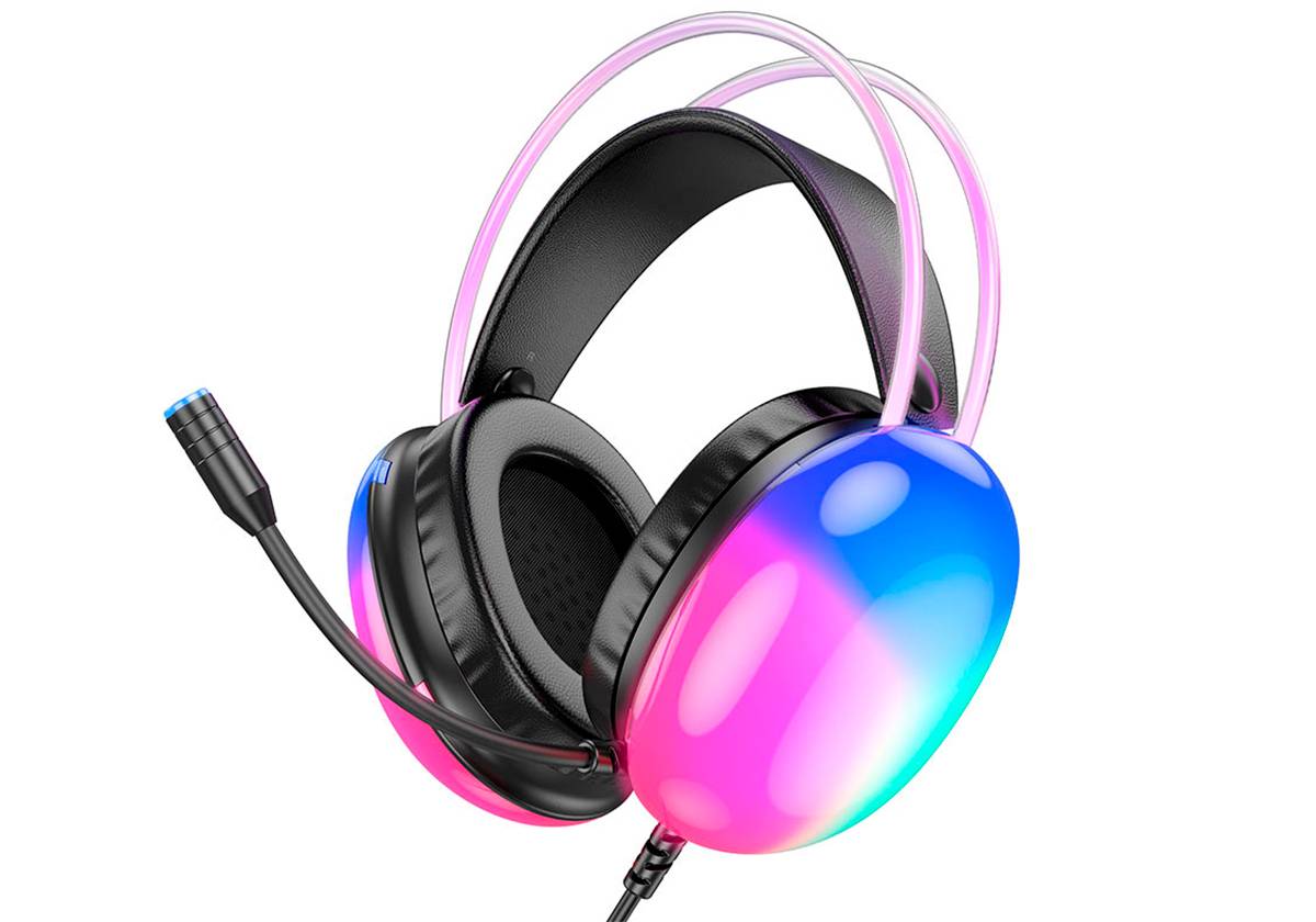 Проводные наушники HOCO W109 Plus игровые, USB7.1, 2 м, черный, с подсветкой