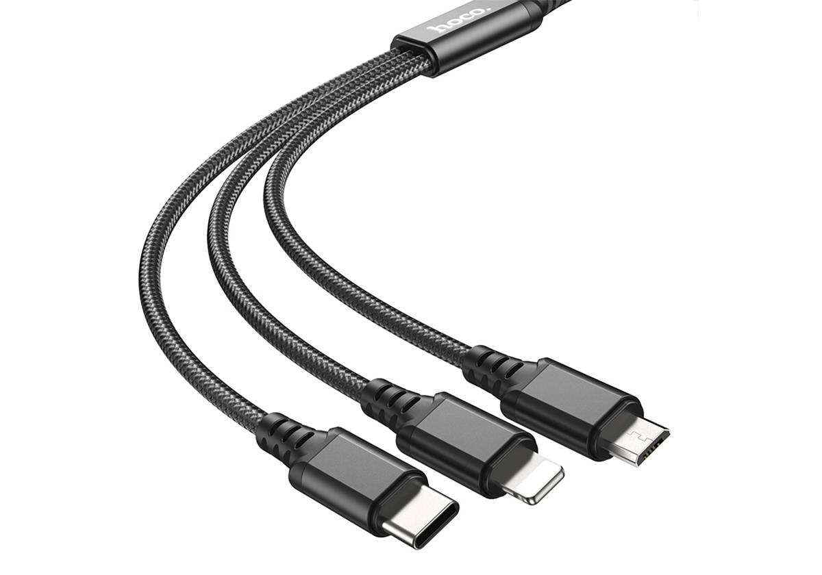 Кабель HOCO X76 4в1 Type-C, Lightning, Lightning, Micro, 1м, черный