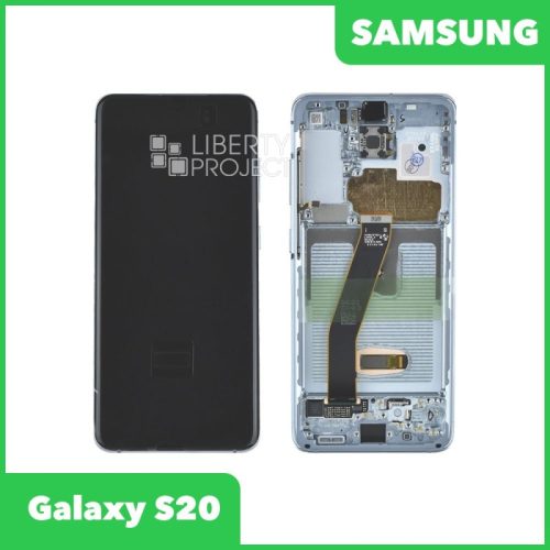 Дисплей для Samsung Galaxy S20 SM-G980/981 GH82-22123D — оригинал Service Pack, в рамке, синий