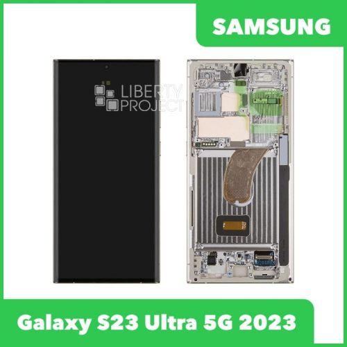 Дисплей для Samsung Galaxy S23 Ultra 5G 2023 SM-S918 GH82-30465B — оригинал Service Pack, в рамке, бежевый