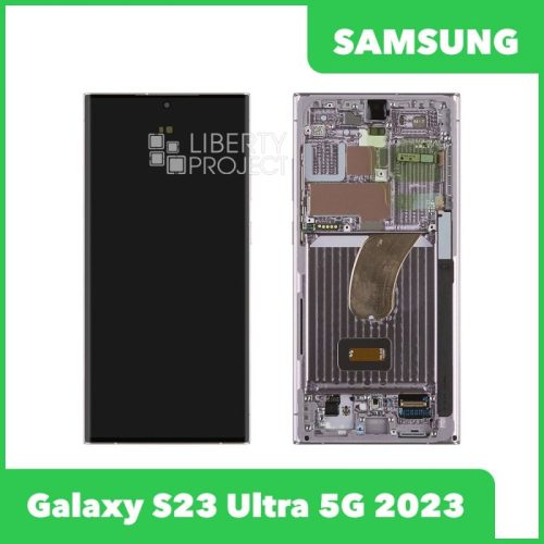 Дисплей для Samsung Galaxy S23 Ultra 5G 2023 SM-S918 GH82-30465D — оригинал Service Pack, в рамке, розовый
