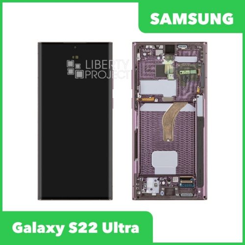 Дисплей для Samsung Galaxy S22 Ultra SM-S908 GH82-27489B — оригинал Service Pack, в рамке, бордовый